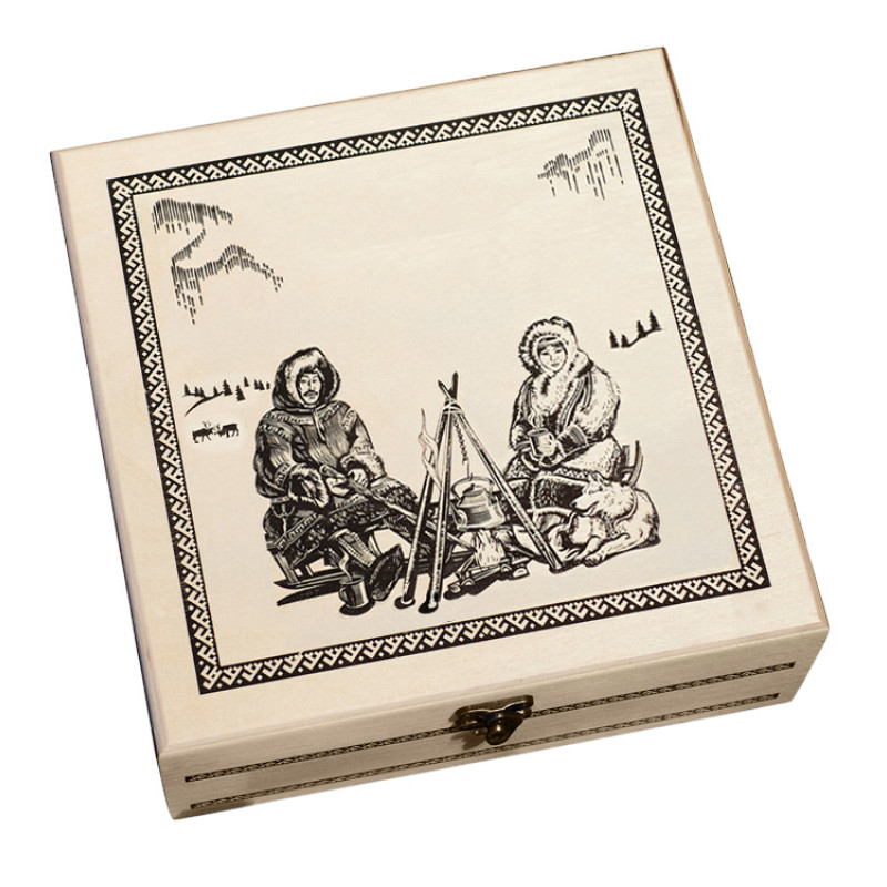 Подарочный набор c чаем "Сокровища Севера" в деревянной шкатулке без лого