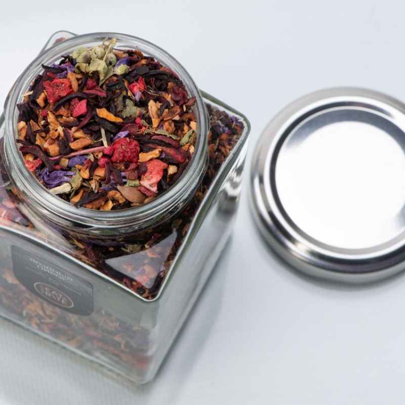 Чай ягодно-травяной, серия "Bouquet", ягодный пирог, стеклянная банка