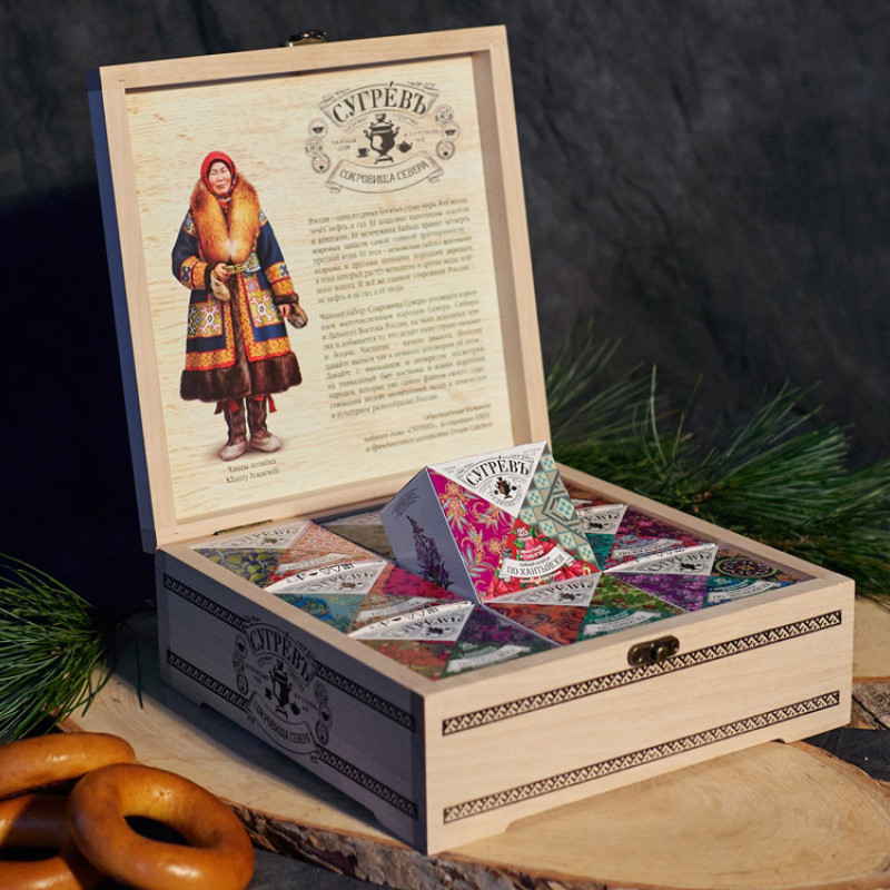 Подарочный набор c чаем "Сокровища Севера" в деревянной шкатулке без лого