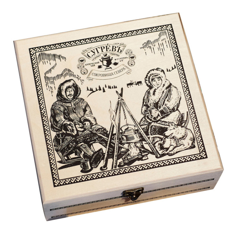Подарочный набор c чаем "Сокровища Севера" в деревянной шкатулке