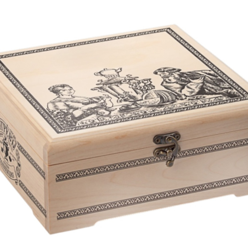 Подарочный набор "Народы России" с чаем и вареньем в деревянной шкатулке без лого