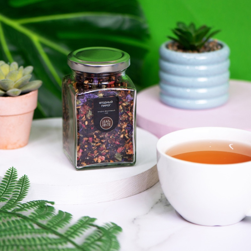 Чай ягодно-травяной, серия "Bouquet", ягодный пирог, стеклянная банка