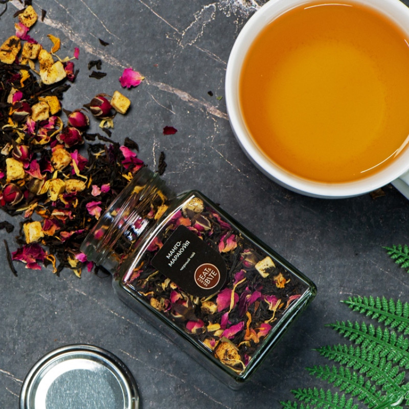 Чай черный, серия "Bouquet", манго-маракуйя, стеклянная банка