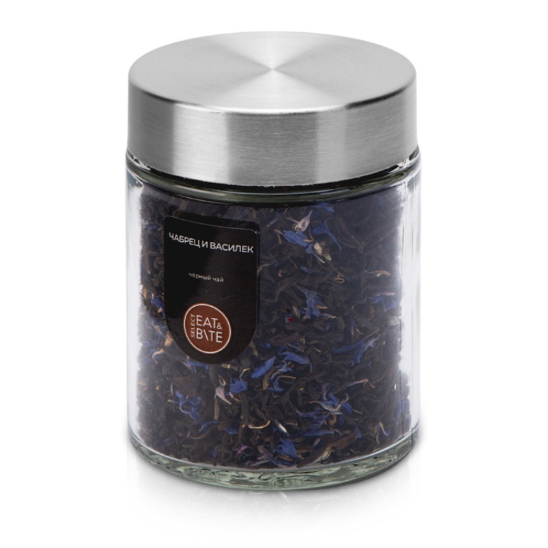Чай черный, серия "Essence", с чабрецом и лепестками василька, стеклянная банка