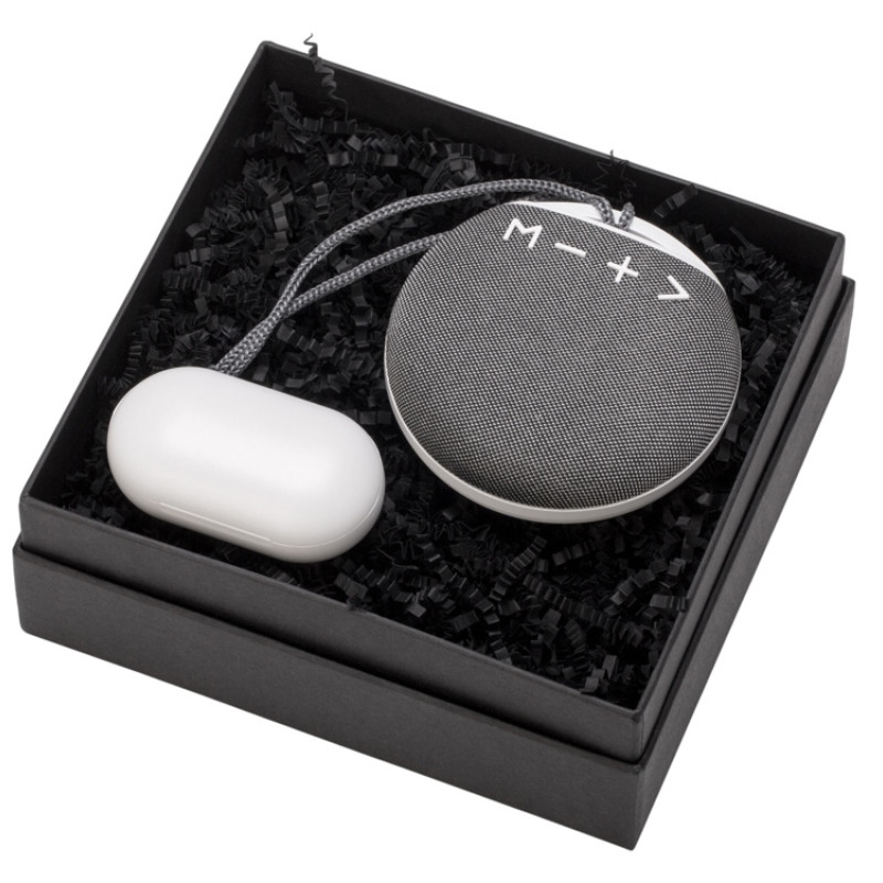 Подарочный набор с колонкой и наушниками «Full Music», белый, серый