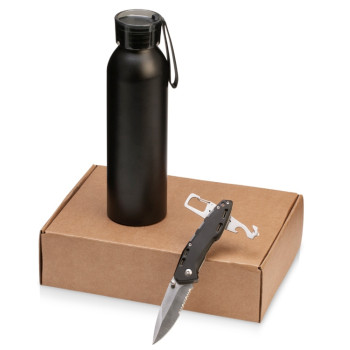 Подарочный набор с бутылкой для воды и ножом «Tourist», черный