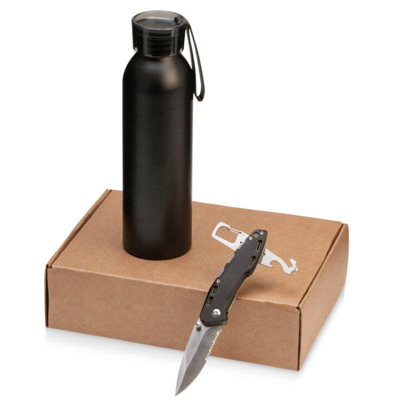 Подарочный набор с бутылкой для воды и ножом «Tourist», черный