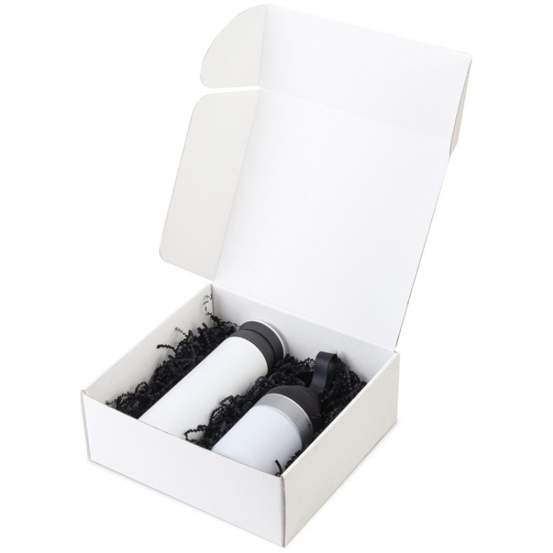 Подарочный набор с колонкой и термосом «Black&White», белый/черный