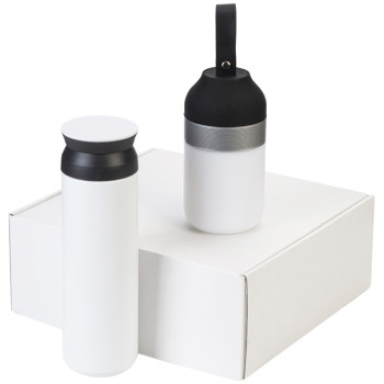 Подарочный набор с колонкой и термосом «Black&White», белый/черный