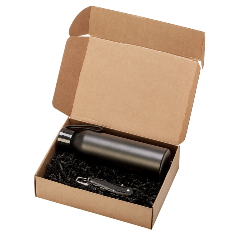 Подарочный набор с бутылкой для воды и ножом «Tourist», черный