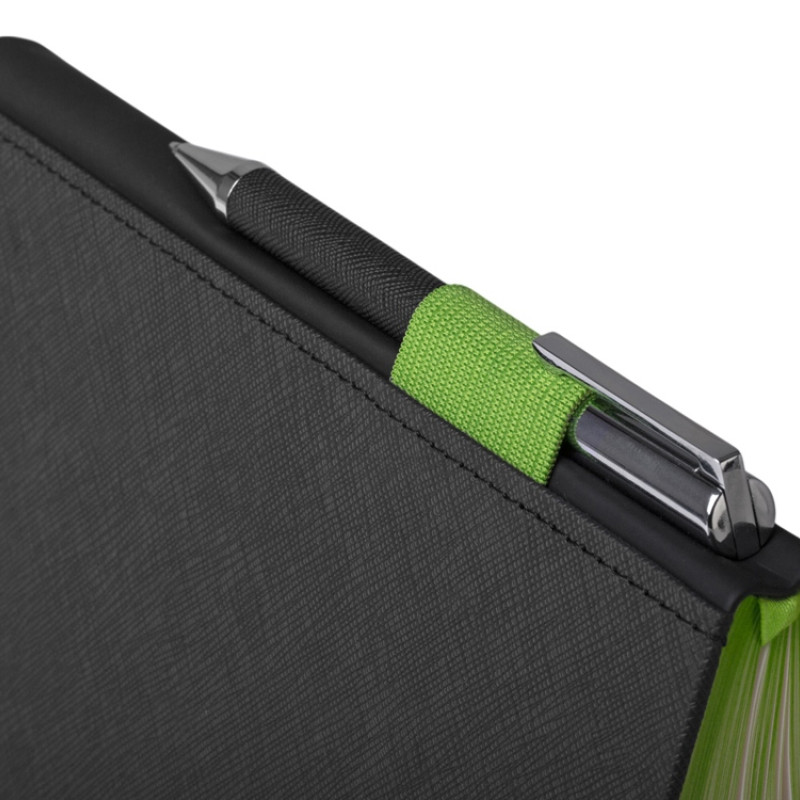 Бизнес блокнот "Bossy" с ручкой, черный и зеленое яблоко