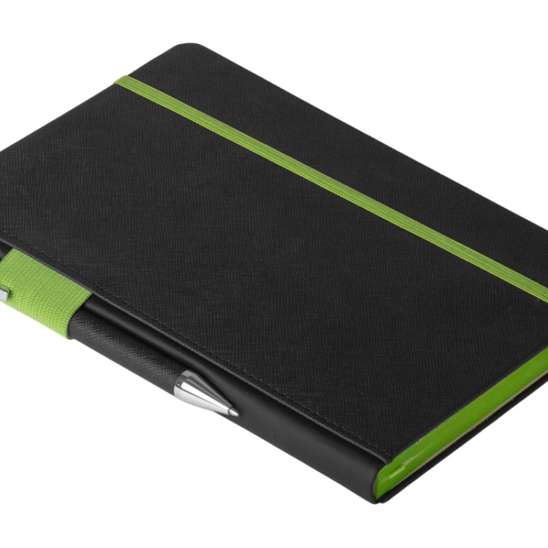 Бизнес блокнот "Bossy" с ручкой, черный и зеленое яблоко