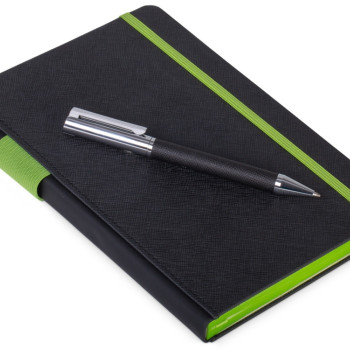 Бизнес блокнот "Bossy" с ручкой, черный и зеленое яблоко