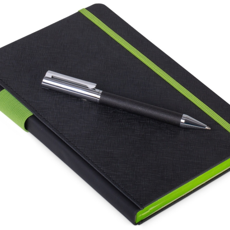 Бизнес блокнот "Bossy" с ручкой, черный и зеленое яблоко