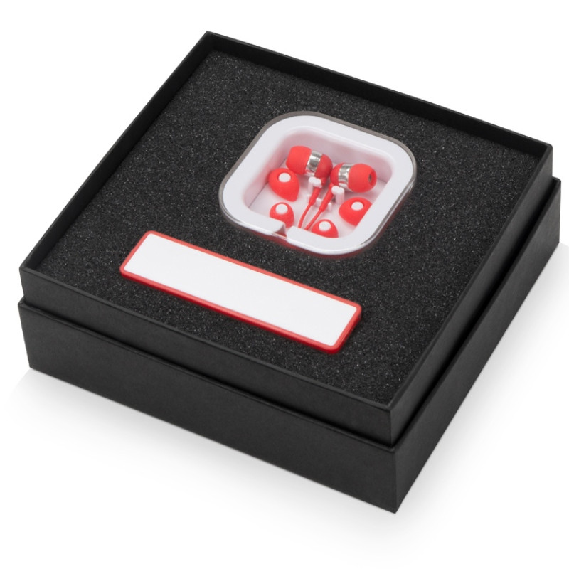 Подарочный набор Non-stop music с наушниками и зарядным устройством, красный