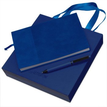 Набор блокнот в гибкой обложке А5 и металлическая шариковая ручка "Nabokov", синий