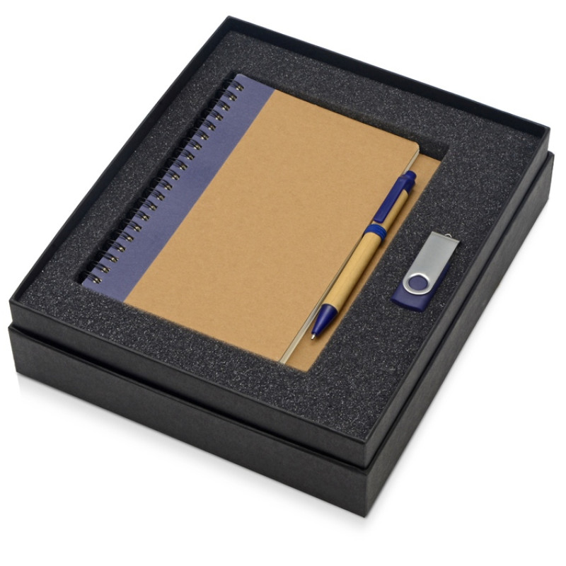 Подарочный набор Essentials с флешкой и блокнотом А5 с ручкой, синий