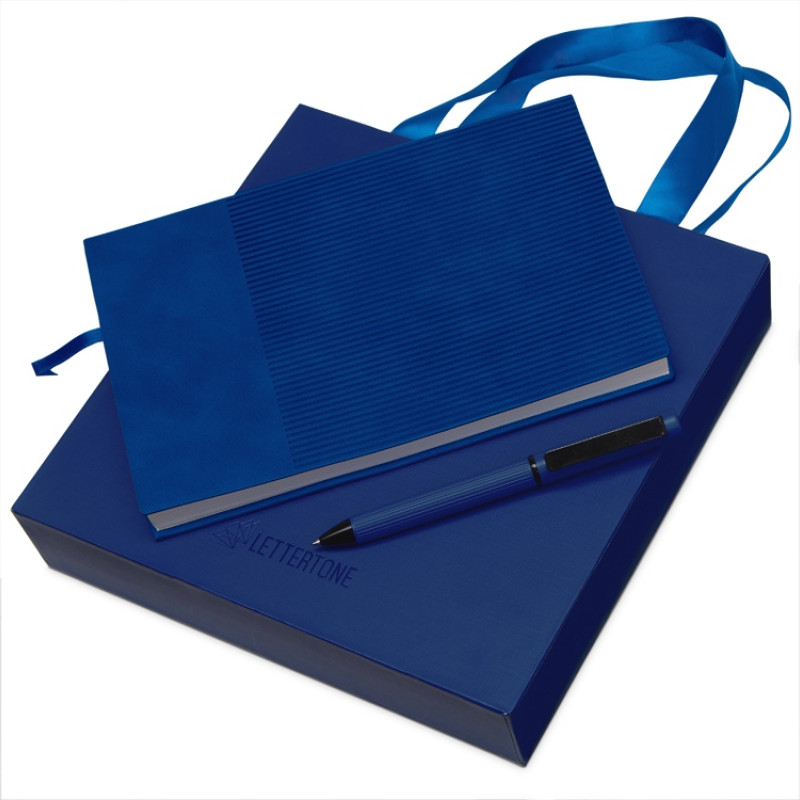 Набор блокнот в гибкой обложке А5 и металлическая шариковая ручка "Nabokov", синий