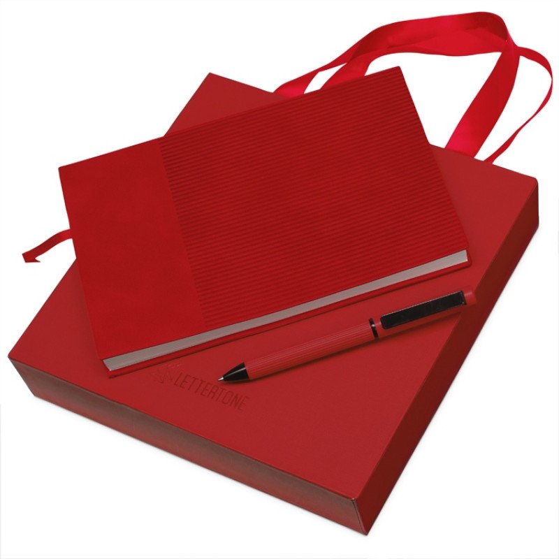 Набор блокнот в гибкой обложке А5 и металлическая шариковая ручка "Nabokov", красный