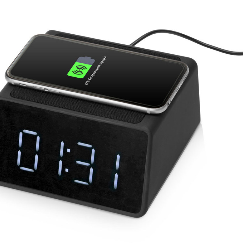 Беспроводная колонка с часами и функцией беспроводной зарядки «Sentry», черный (P)