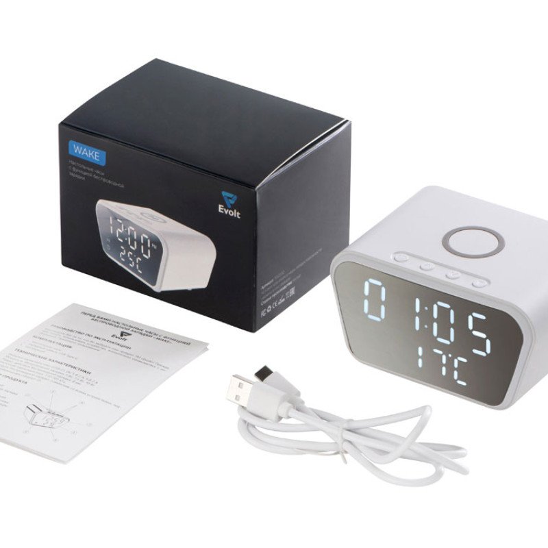 Настольные часы с функцией беспроводной зарядки "Wake", 10 Вт