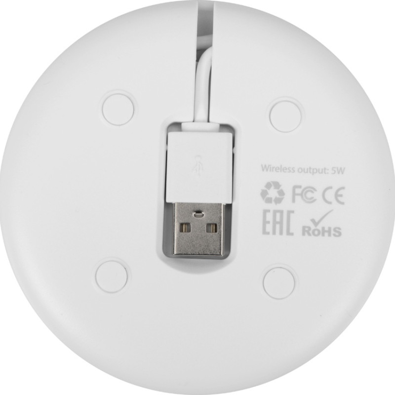 Беспроводное зарядное устройство со встроенным кабелем 2-в-1 "Disc", белый