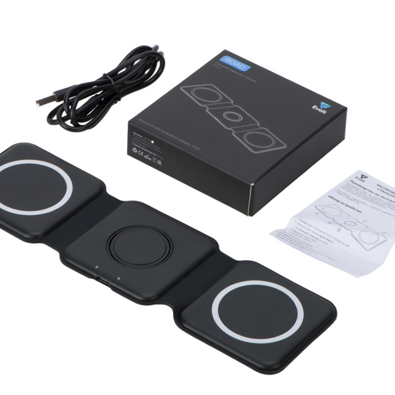 Беспроводное зарядное устройство 3-в-1 «Road», 15 Вт, черный