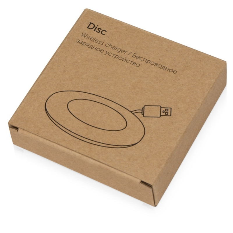 Беспроводное зарядное устройство со встроенным кабелем 2-в-1 "Disc", красный