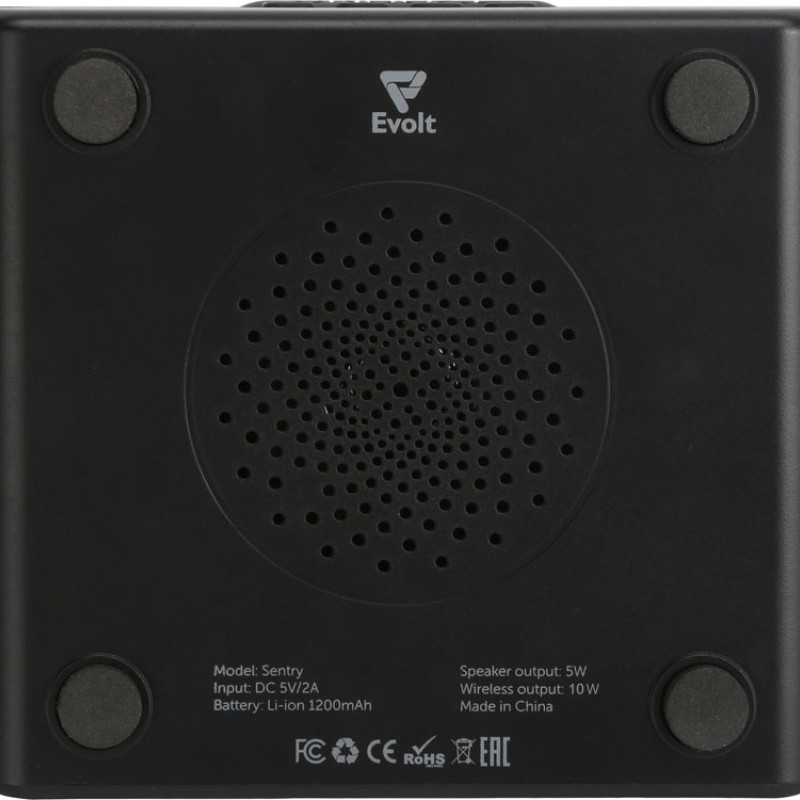 Беспроводная колонка с часами и функцией беспроводной зарядки «Sentry», черный (P)