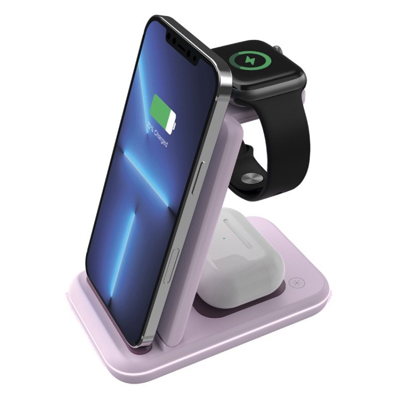 Беспроводное зарядное устройство 3-в-1 CANYON WS-304 (CNS-WCS304B), 15W, розовый