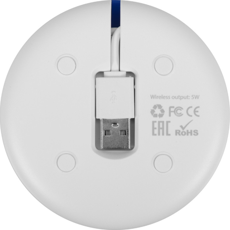 Беспроводное зарядное устройство со встроенным кабелем 2-в-1 "Disc", синий