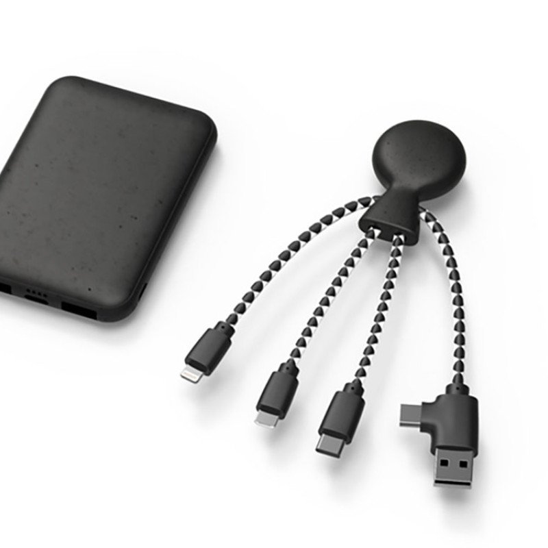 Портативное зарядное устройство "BioPack" c кабелем "Mr. Bio", 5000 mAh, черный