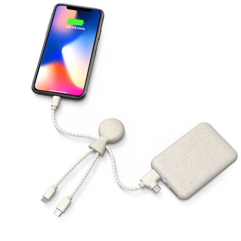 Портативное зарядное устройство "BioPack" c кабелем "Mr. Bio", 5000 mAh, белый