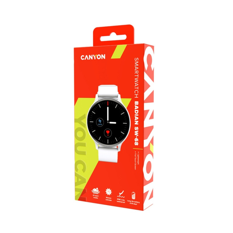 Смарт-часы Canyon SW-68 “ Badian”, IP68, серебряный (Р)