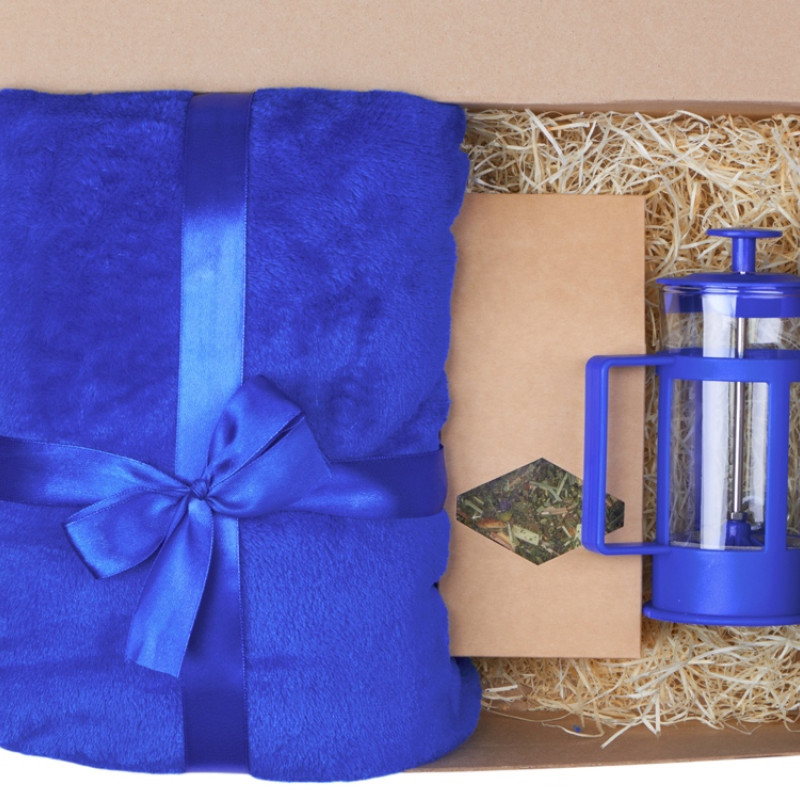 Подарочный набор Tea time с пледом, синий