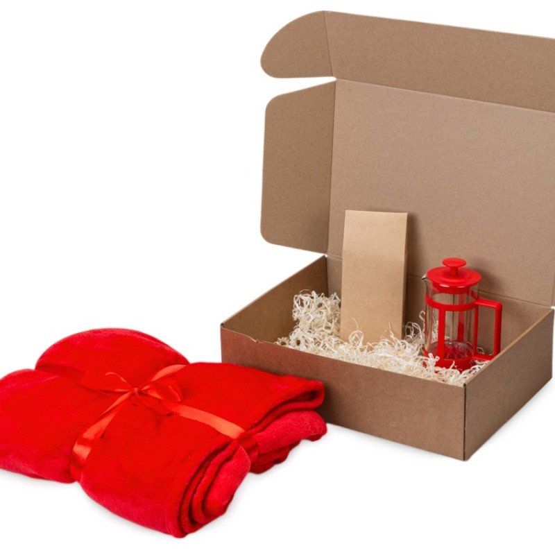 Подарочный набор Tea time с пледом, красный