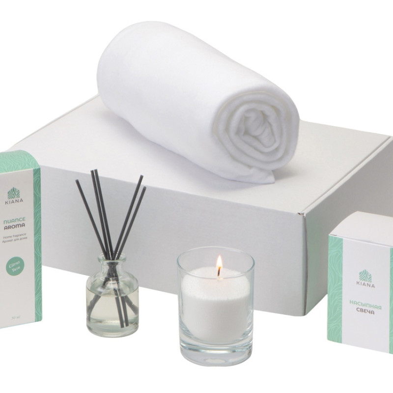 Подарочный набор White light 2.0 с пледом, диффузором, насыпной свечой