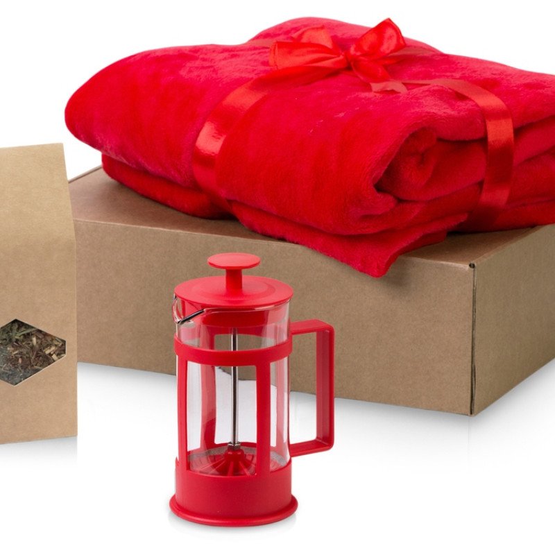 Подарочный набор Tea time с пледом, красный