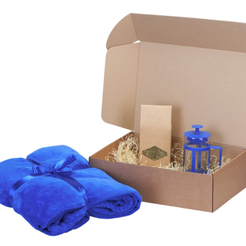 Подарочный набор Tea time с пледом, синий