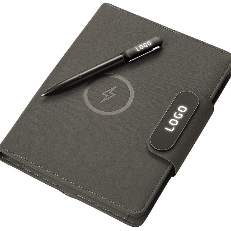 Подарочный набор металлическая ручка и блокнот А5 "Twilight"  со светящимся логотипом и пауэрбэнком