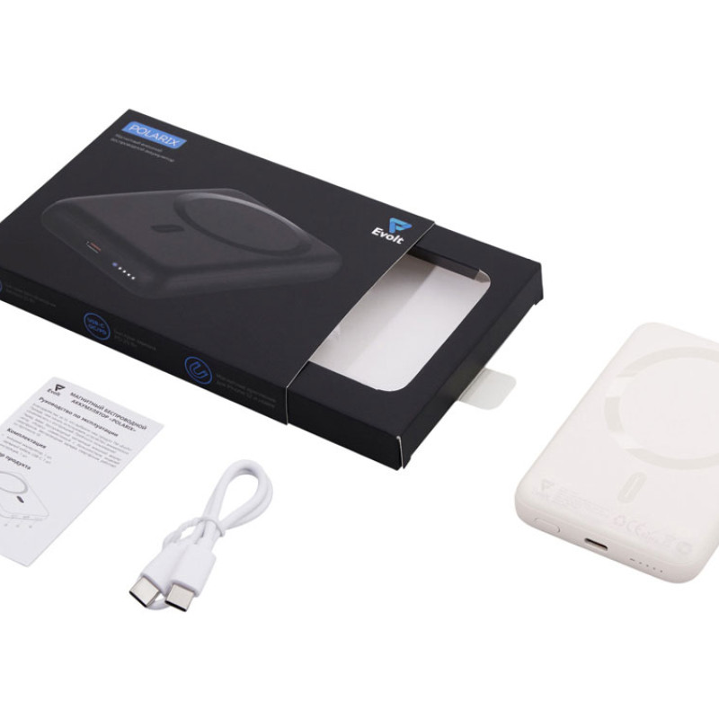 Магнитный внешний беспроводной аккумулятор «Polarix», QC/PD, 10000 мАч, слоновая кость