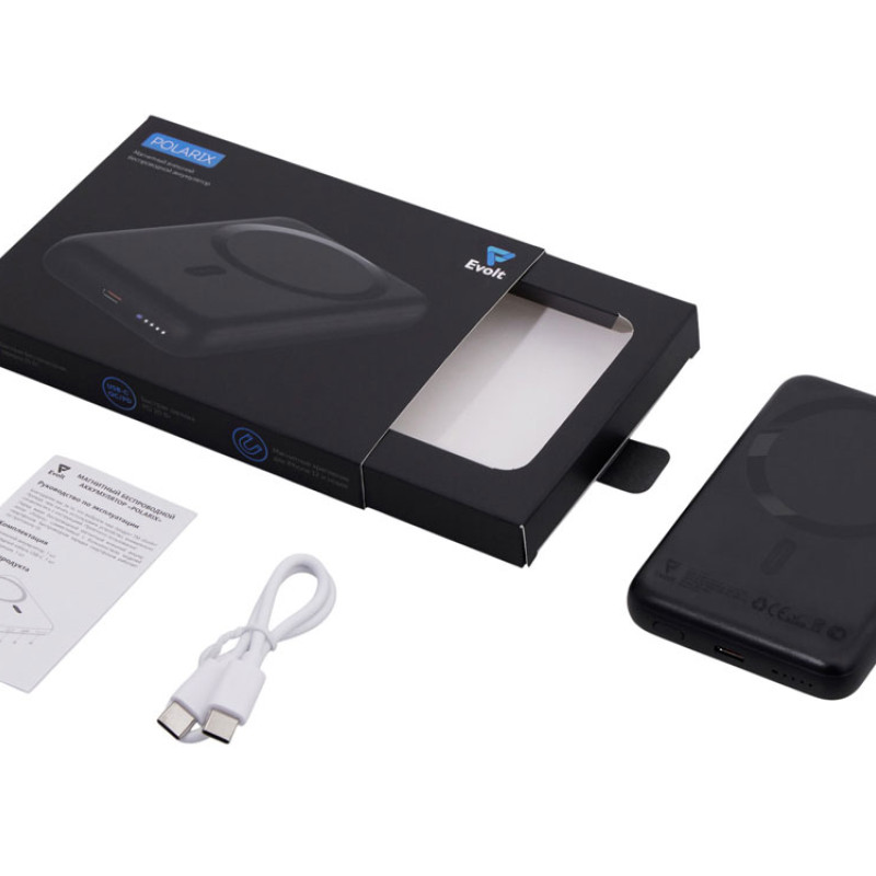 Магнитный внешний беспроводной аккумулятор «Polarix», QC/PD, 10000 мАч, черный