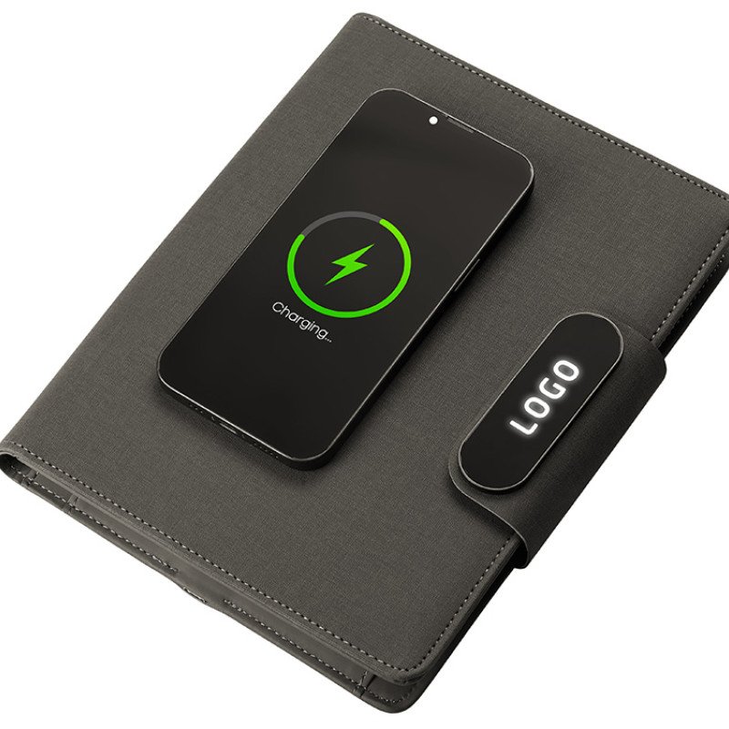 Подарочный набор металлическая ручка и блокнот А5 "Twilight"  со светящимся логотипом и пауэрбэнком