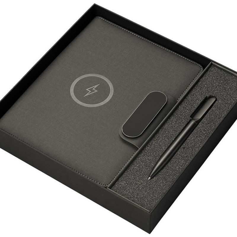 Подарочный набор металлическая ручка и блокнот А5 "Twilight"  со светящимся логотипом и пауэрбэнком