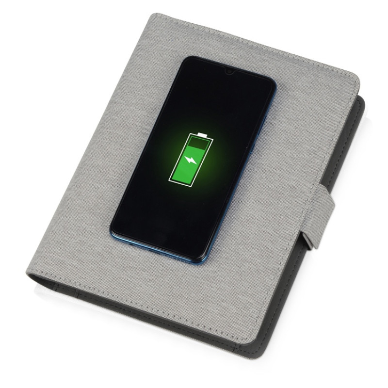 Органайзер с беспроводной зарядкой 5000 mAh "Powernote", светло-серый (P)