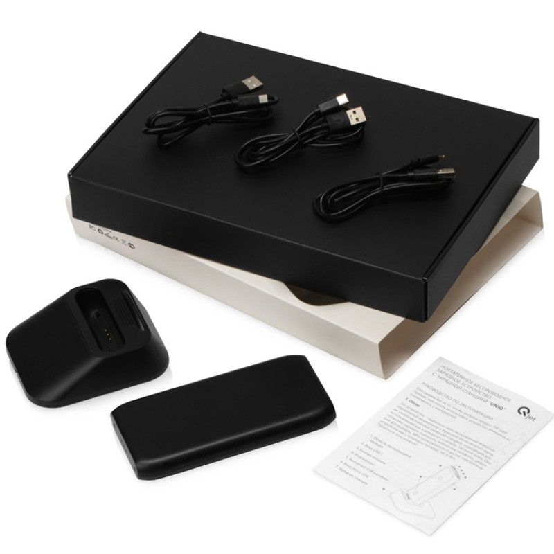 Портативное беспроводное зарядное устройство с док-станцией "Uniq", 10000 mah, черный