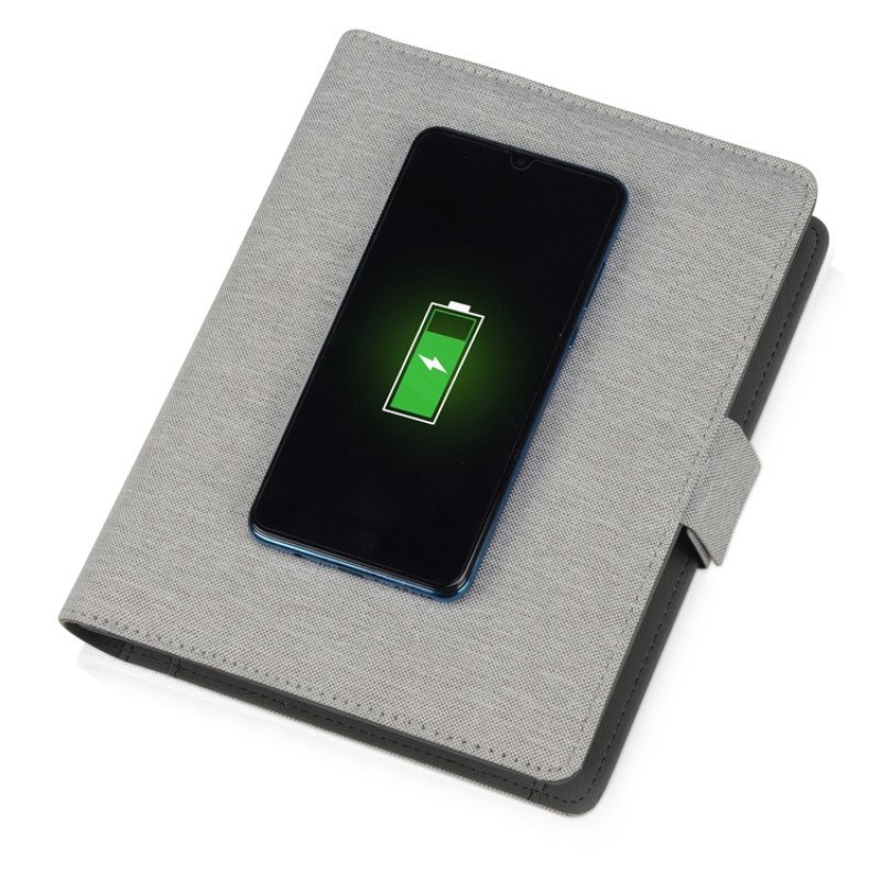 Органайзер с беспроводной зарядкой 5000 mAh "Powernote", светло-серый