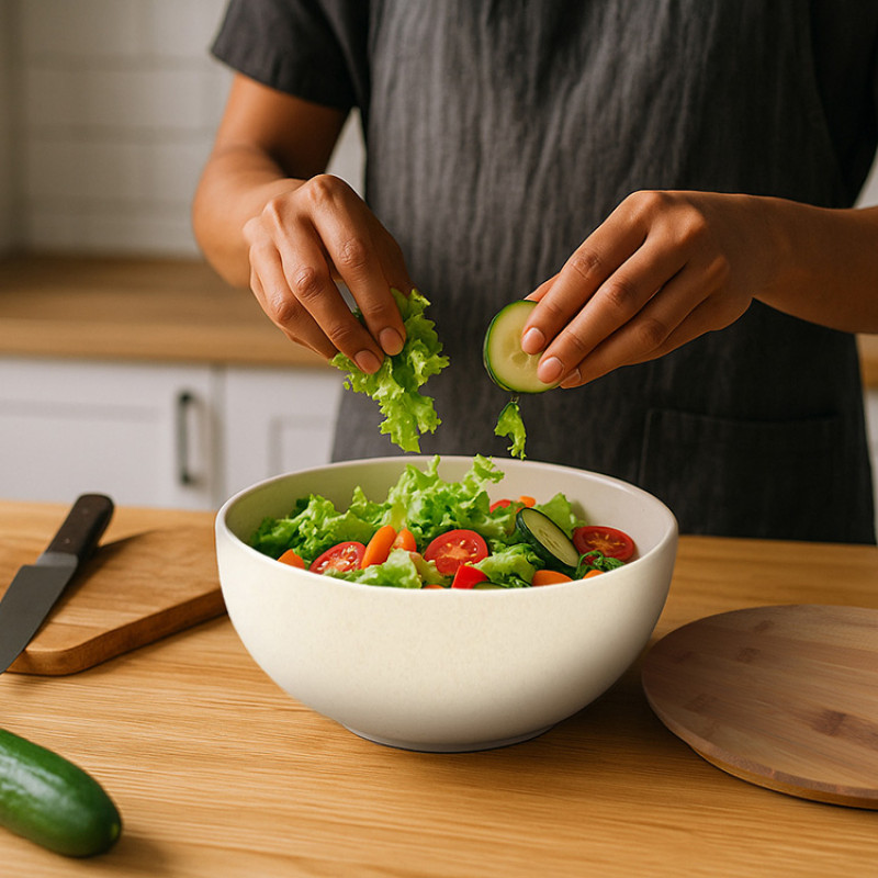 Салатник Bowl с бамбуковой крышкой, бежевый