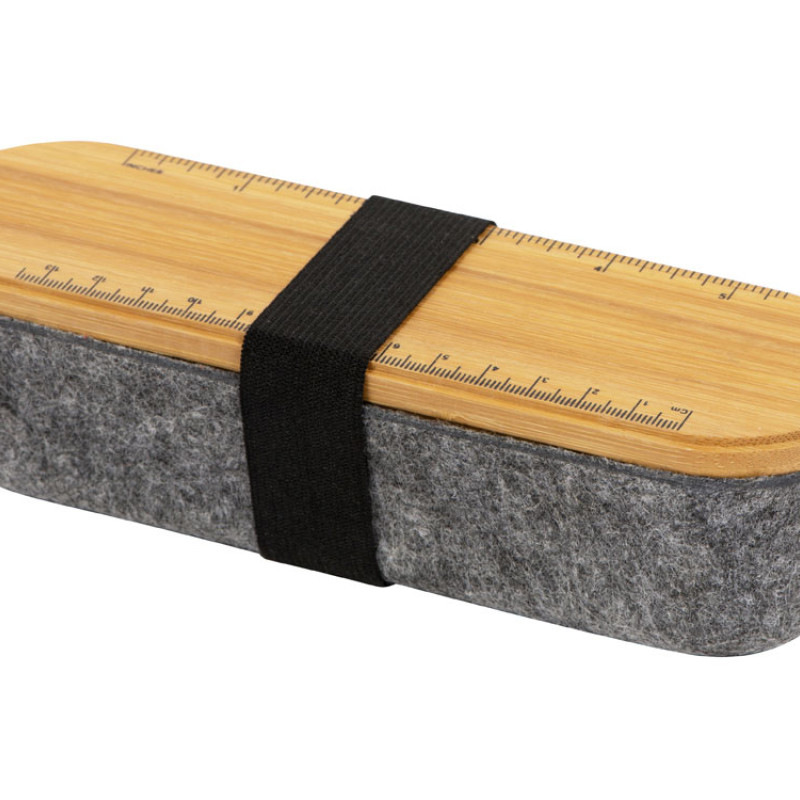 Пенал с линейкой и подставкой для телефона из бамбука "Haruki", серый