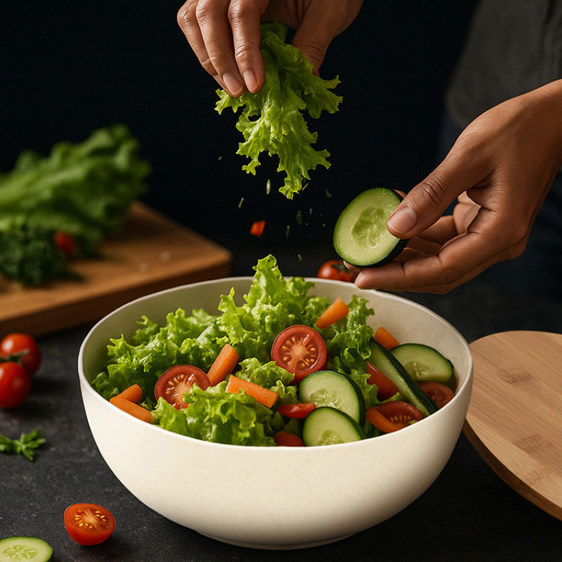 Салатник Bowl с бамбуковой крышкой, бежевый